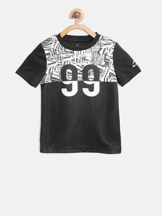Alcis Boys Black  White Printed Round Neck T-shirt