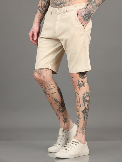 Men's Beige Regular Fit Solid Shorts