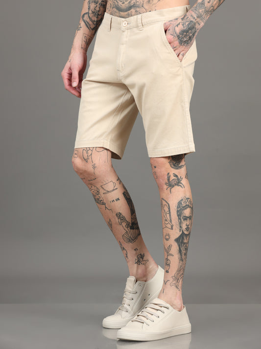 Men's Beige Regular Fit Solid Shorts