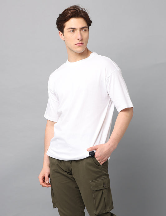 Men's White Solid Oversized T-Shirt