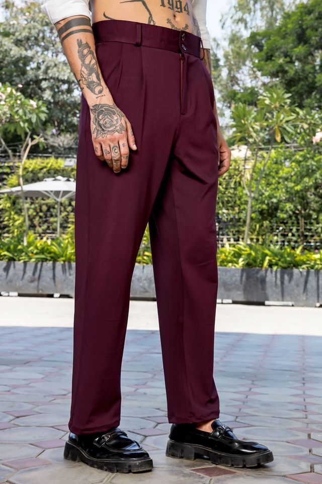 Wine Baggy fit Street Savvy Double Pleated Korean Trousers