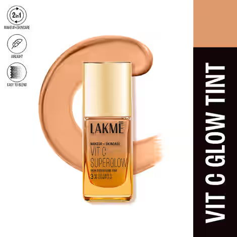 Lakme Makeup+Skincare Vitc Superglow Skin Perfecting Tint Warm Beige W240 Foundation Beige