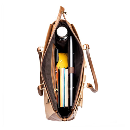 Large tote purse with laptop compartment featuring ample space for books and accessories