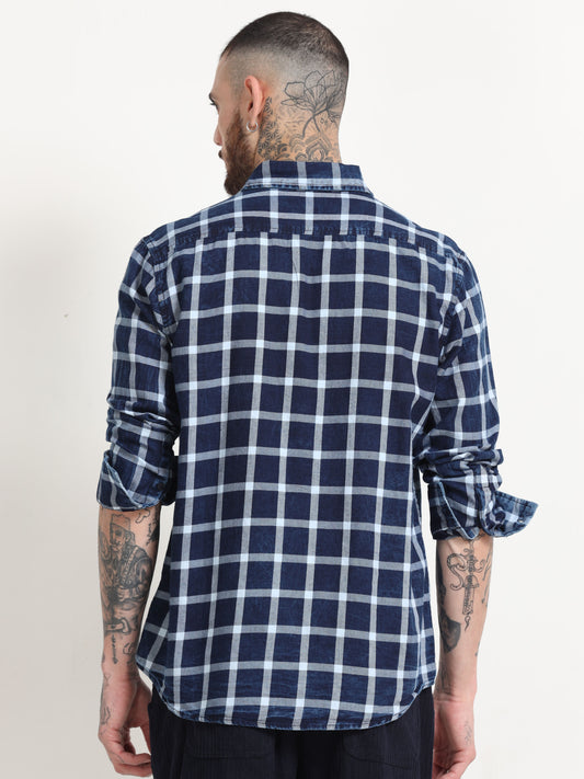 Men's Navy Blue Solid Regular Fit Shirt