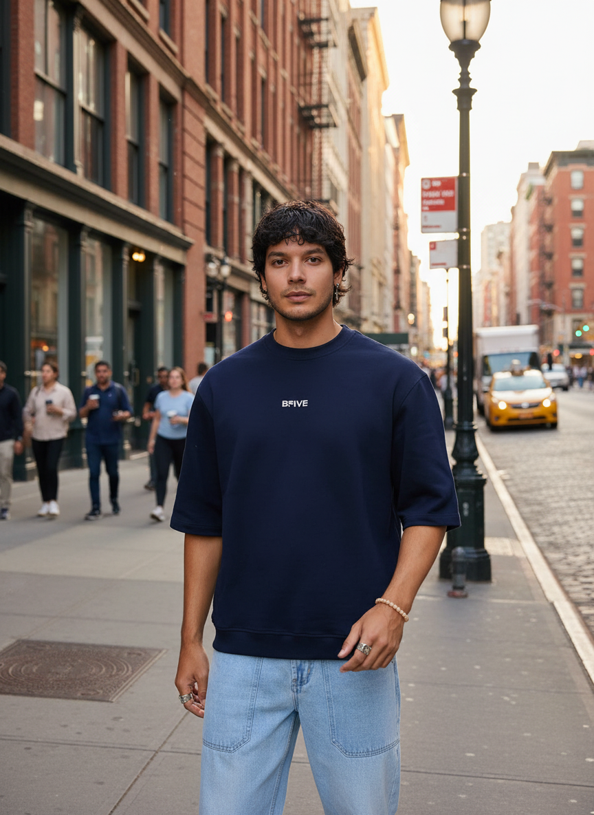 Blue Ribbed Men's Oversized T-shirt B5IVE
