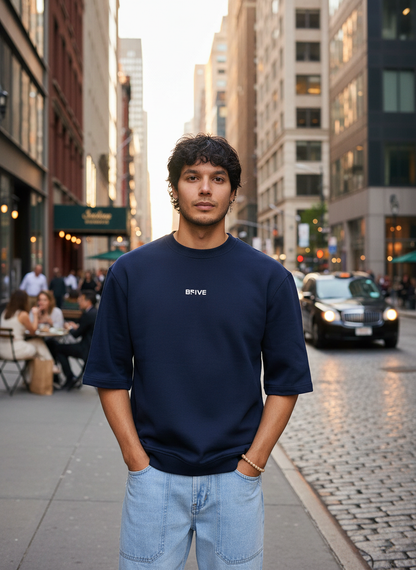 Blue Ribbed Men's Oversized T-shirt B5IVE
