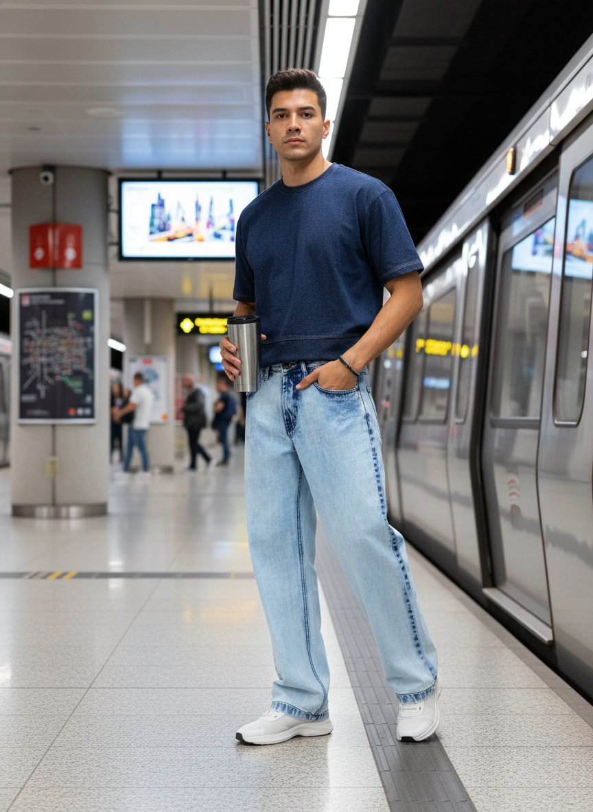 Men's Classic Ice Wash Baggy Fit Jeans B5IVE