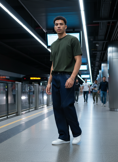 Men's Dart with Doodle Straight Fit Jeans B5IVE