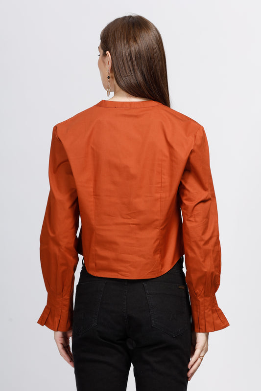 Women's Rust Solid Woven Crop Top
