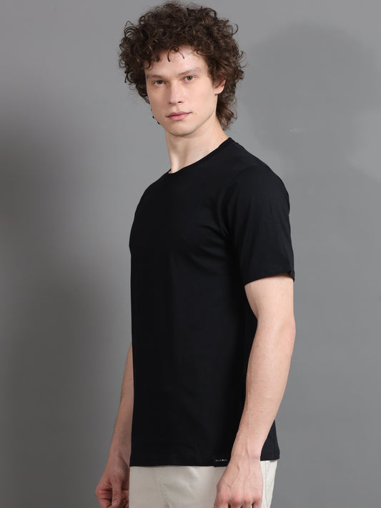 Men's Black Solid Regular Fit T-Shirt