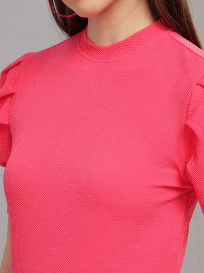 Women's Pink Solid Knitted Top