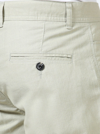 Men's Olive Regular Fit Solid Linen Shorts