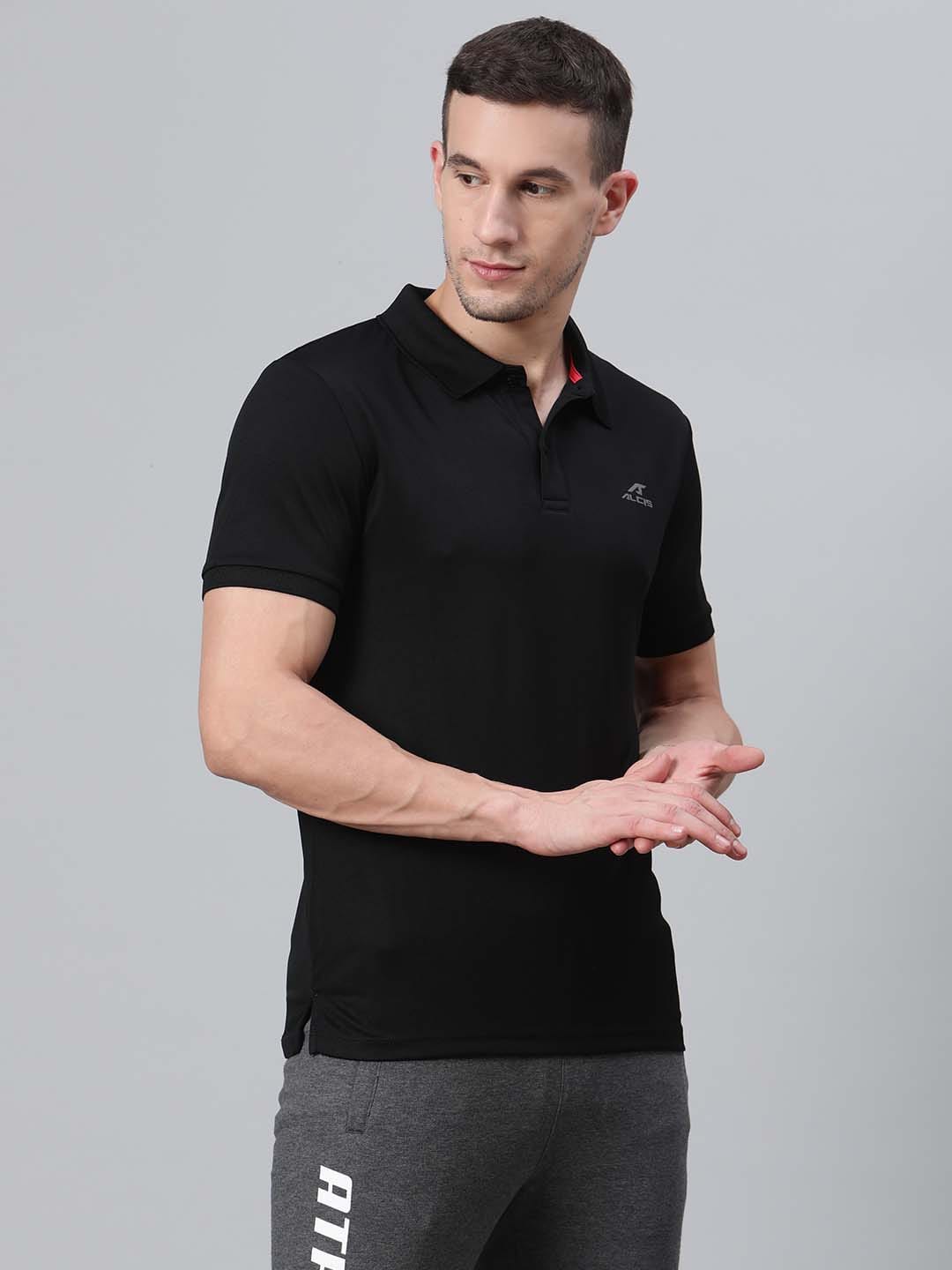 Alcis Men Black Solid Polo Collar Badminton T-shirt