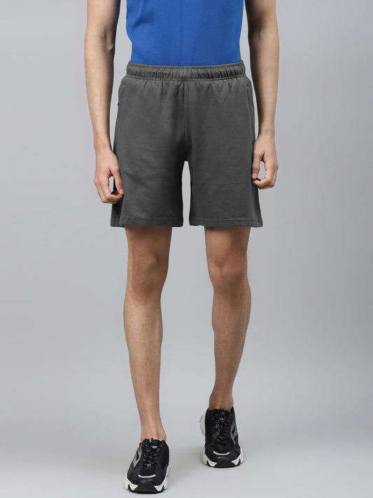 Alcis Men Charcoal Grey Solid Slim Fit Sports Shorts