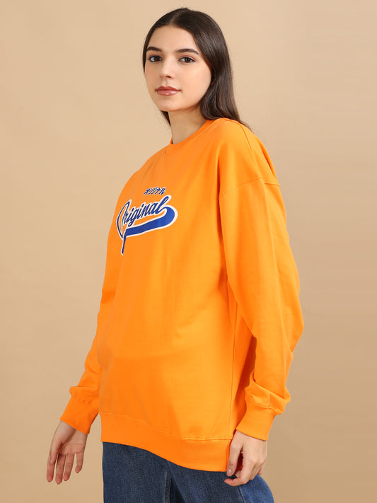 Women's Orange Graphic Print Oversized Sweatshirt