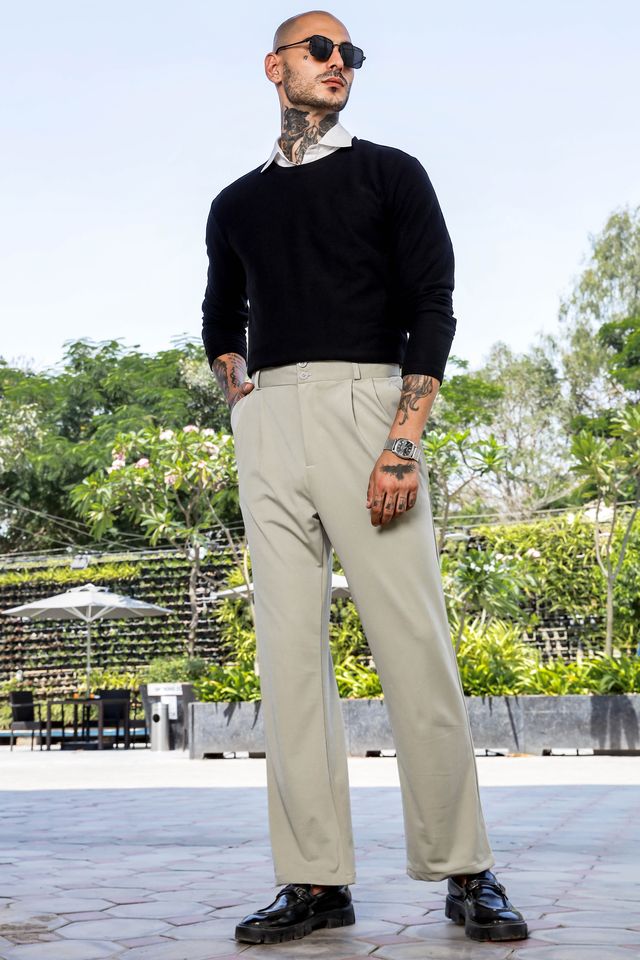 Grey Baggy fit Street Savvy Double Pleated Korean Trousers