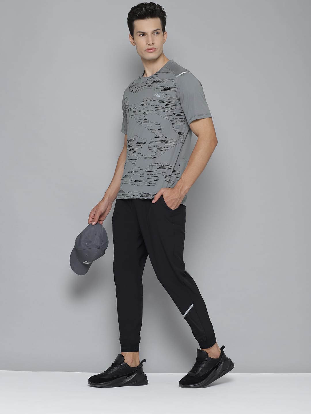 Alcis Men Self Design Grey Tshirts