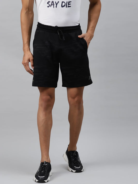 Alcis Men Black Geometric Printed Slim Fit Sports Shorts