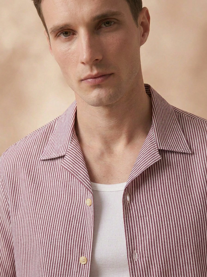 Relaxed Fit Maroon Cotton Stripes Casual Shirt for Men (DURGE)