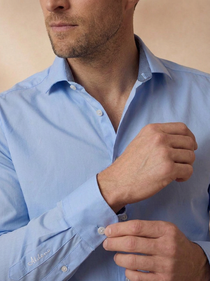 Slim Fit Blue Cotton Solid Formal Shirt for Men (PRIME)