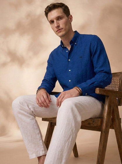 Regular Fit Royal Blue Linen Solid Casual Shirt for Men (LITIX)