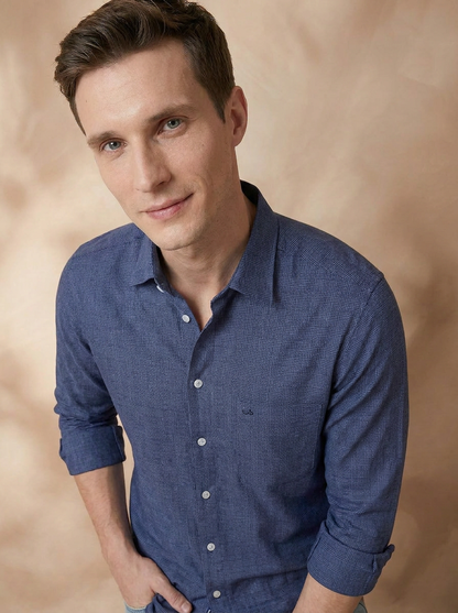 Regular Fit Navy Blue Cotton Checked Casual Shirt for Men (CARIE)