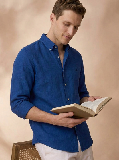 Regular Fit Royal Blue Linen Solid Casual Shirt for Men (LITIX)