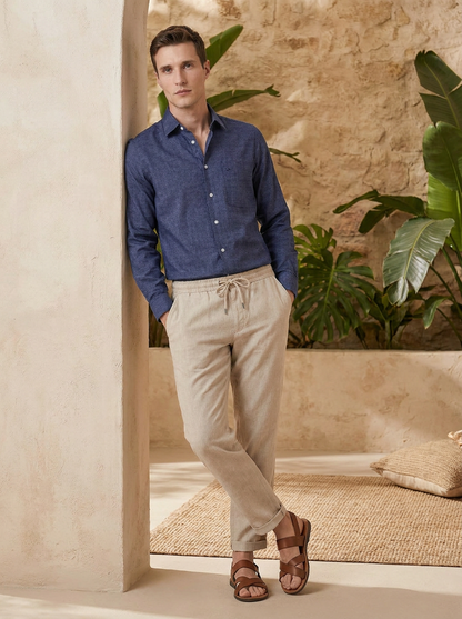 Regular Fit Navy Blue Cotton Checked Casual Shirt for Men (CARIE)