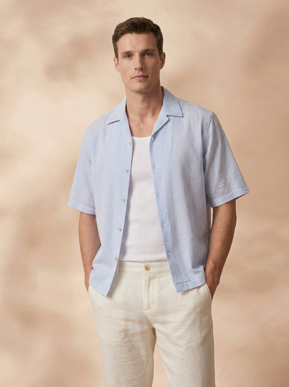 Relaxed Fit Blue Cotton Stripes CasualShirt for Men(DOLCE)