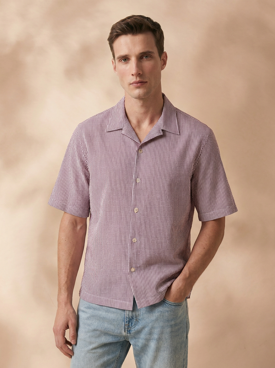 Relaxed Fit Maroon Cotton Stripes Casual Shirt for Men (DURGE)