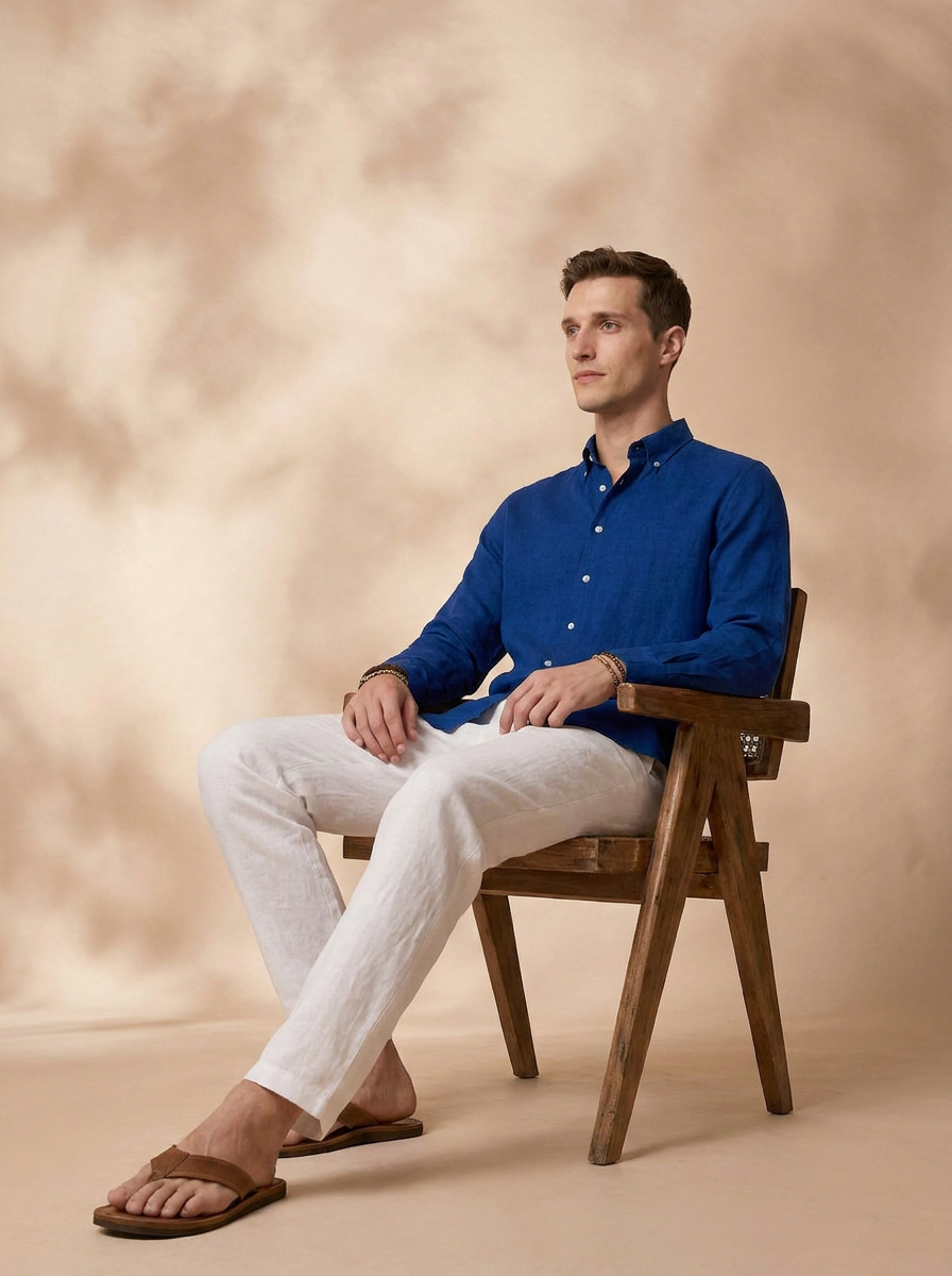 Regular Fit Royal Blue Linen Solid Casual Shirt for Men (LITIX)