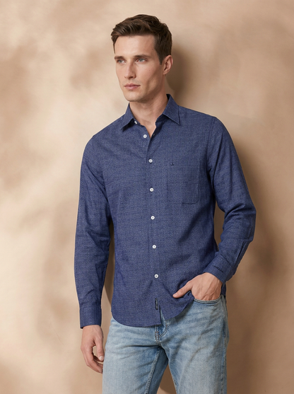 Regular Fit Navy Blue Cotton Checked Casual Shirt for Men (CARIE)