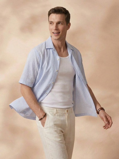 Relaxed Fit Blue Cotton Stripes CasualShirt for Men(DOLCE)