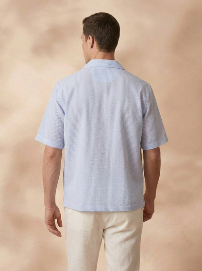 Relaxed Fit Blue Cotton Stripes CasualShirt for Men(DOLCE)