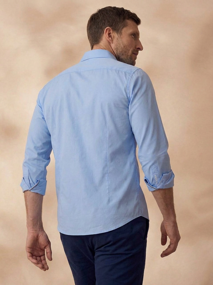 Slim Fit Blue Cotton Solid Formal Shirt for Men (PRIME)