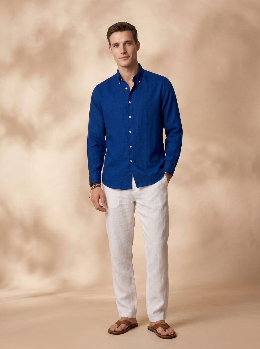 Regular Fit Royal Blue Linen Solid Casual Shirt for Men (LITIX)