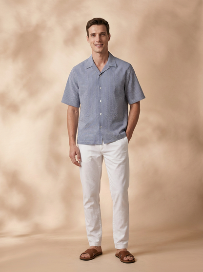Relaxed Fit Navy Blue Cotton Stripes Casual Shirt for Men (DROCK)