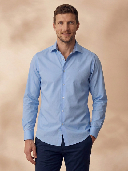 Slim Fit Blue Cotton Solid Formal Shirt for Men (PRIME)