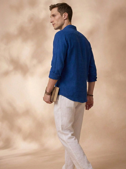 Regular Fit Royal Blue Linen Solid Casual Shirt for Men (LITIX)