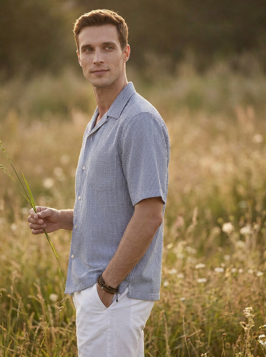 Relaxed Fit Navy Blue Cotton Stripes Casual Shirt for Men (DROCK)