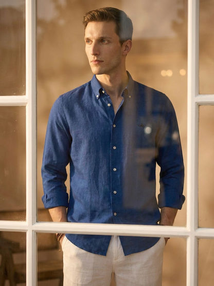 Regular Fit Royal Blue Linen Solid Casual Shirt for Men (LITIX)