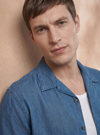 Regular Fit Cotton Blue Casual Shirt for Men (DRAWN)