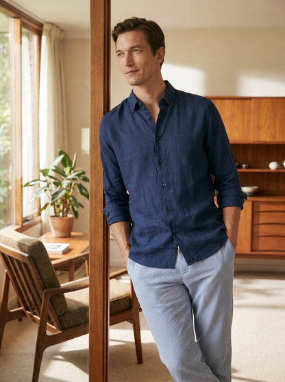 Regular Fit Cotton Navy Casual Shirt for Men (LITON)