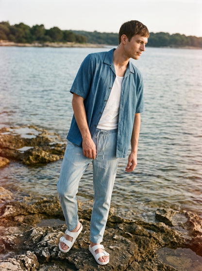 Regular Fit Cotton Blue Casual Shirt for Men (DRAWN)