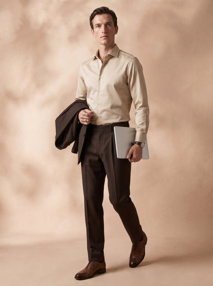Regular Fit Satin Cream Casual Shirt for Men (SEWEN)