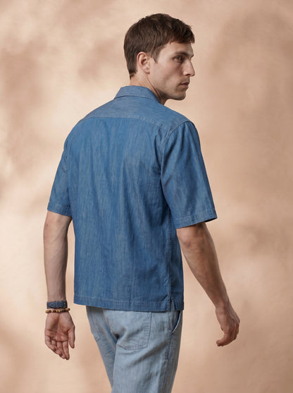 Regular Fit Cotton Blue Casual Shirt for Men (DRAWN)