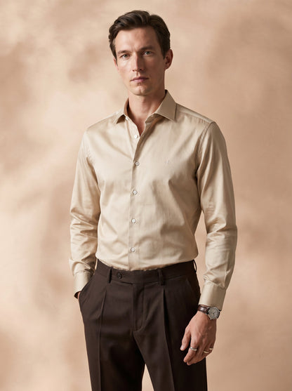 Regular Fit Satin Cream Casual Shirt for Men (SEWEN)
