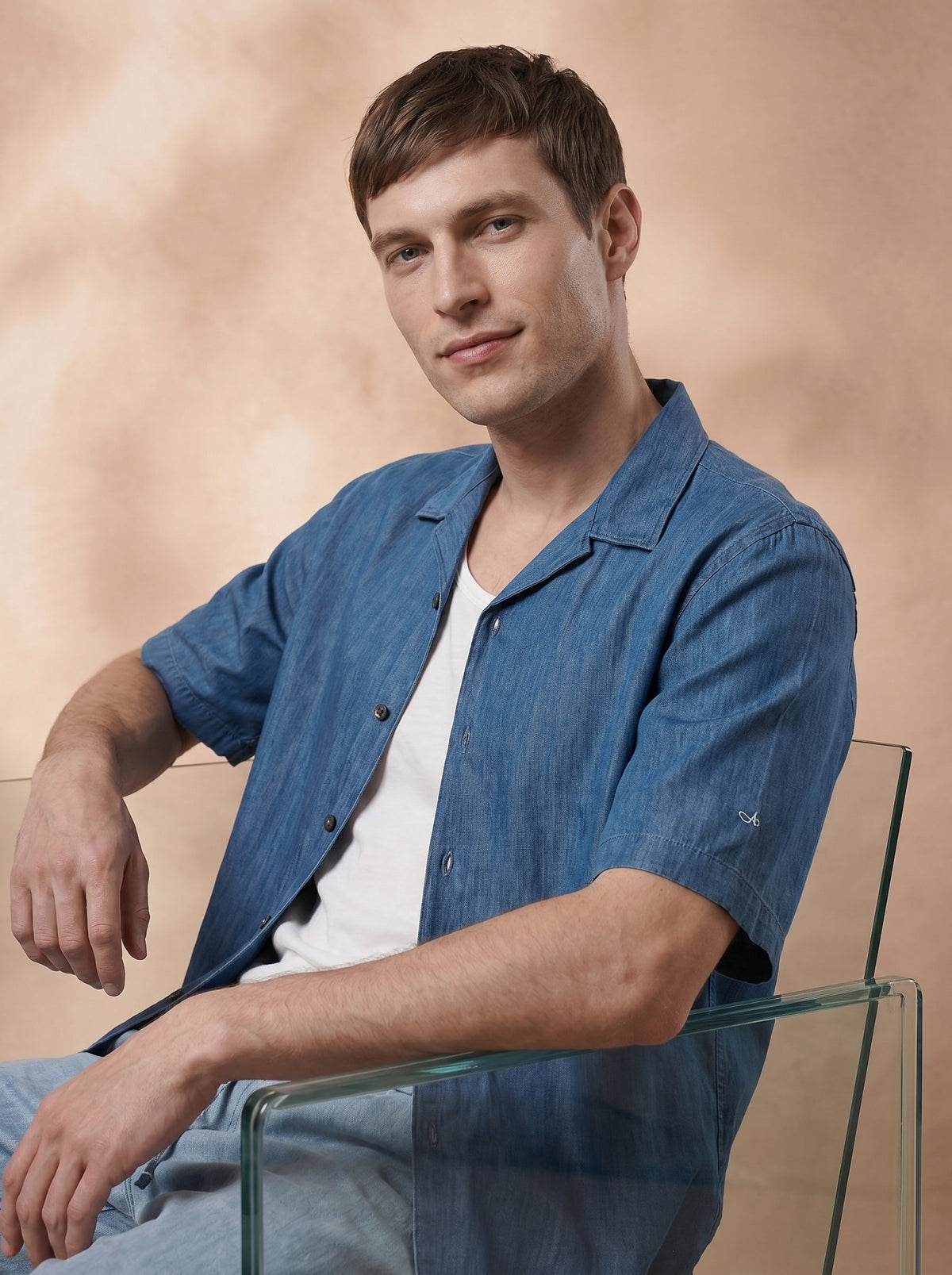 Regular Fit Cotton Blue Casual Shirt for Men (DRAWN)