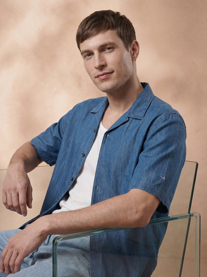 Regular Fit Cotton Blue Casual Shirt for Men (DRAWN)