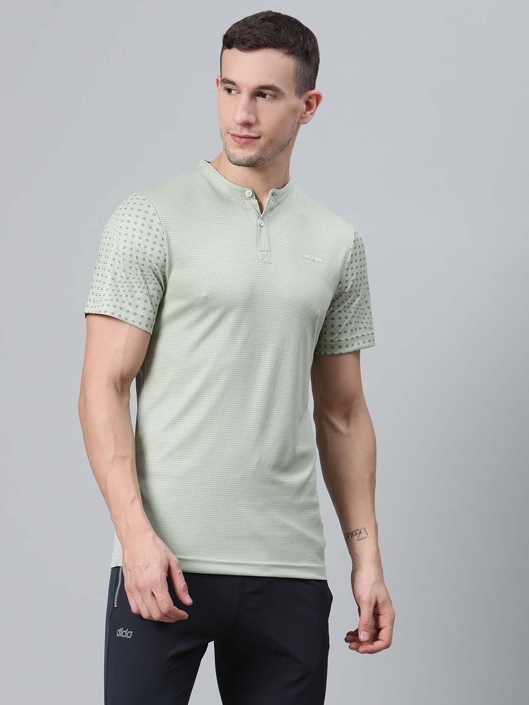 Alcis Men Green Self Checked Henley Neck Badminton T-shirt